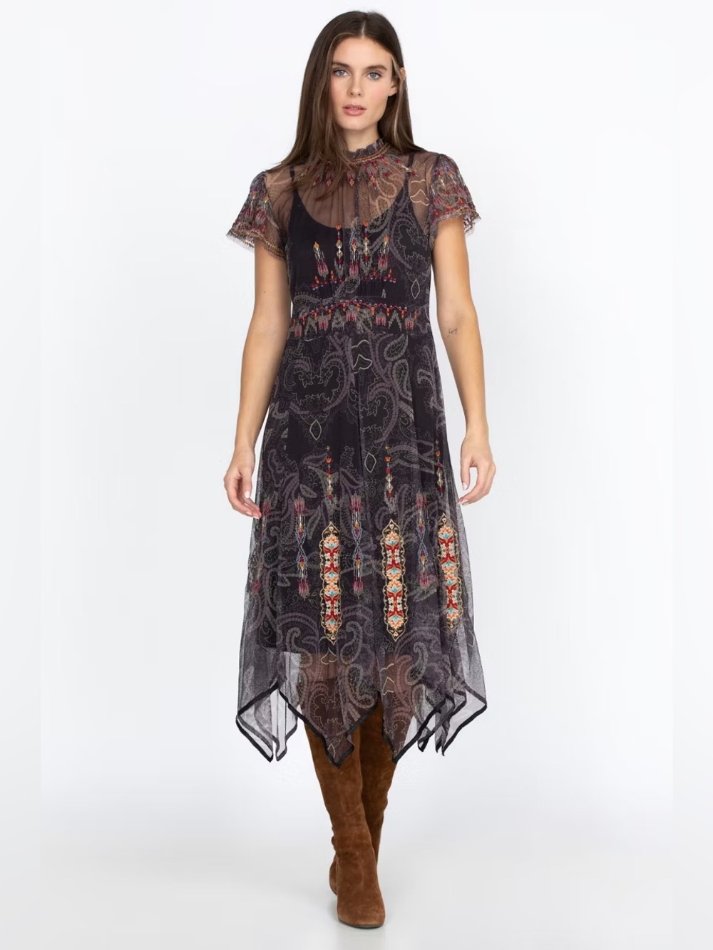 Johnny Was Leticia embroidered mesh dress sz lg